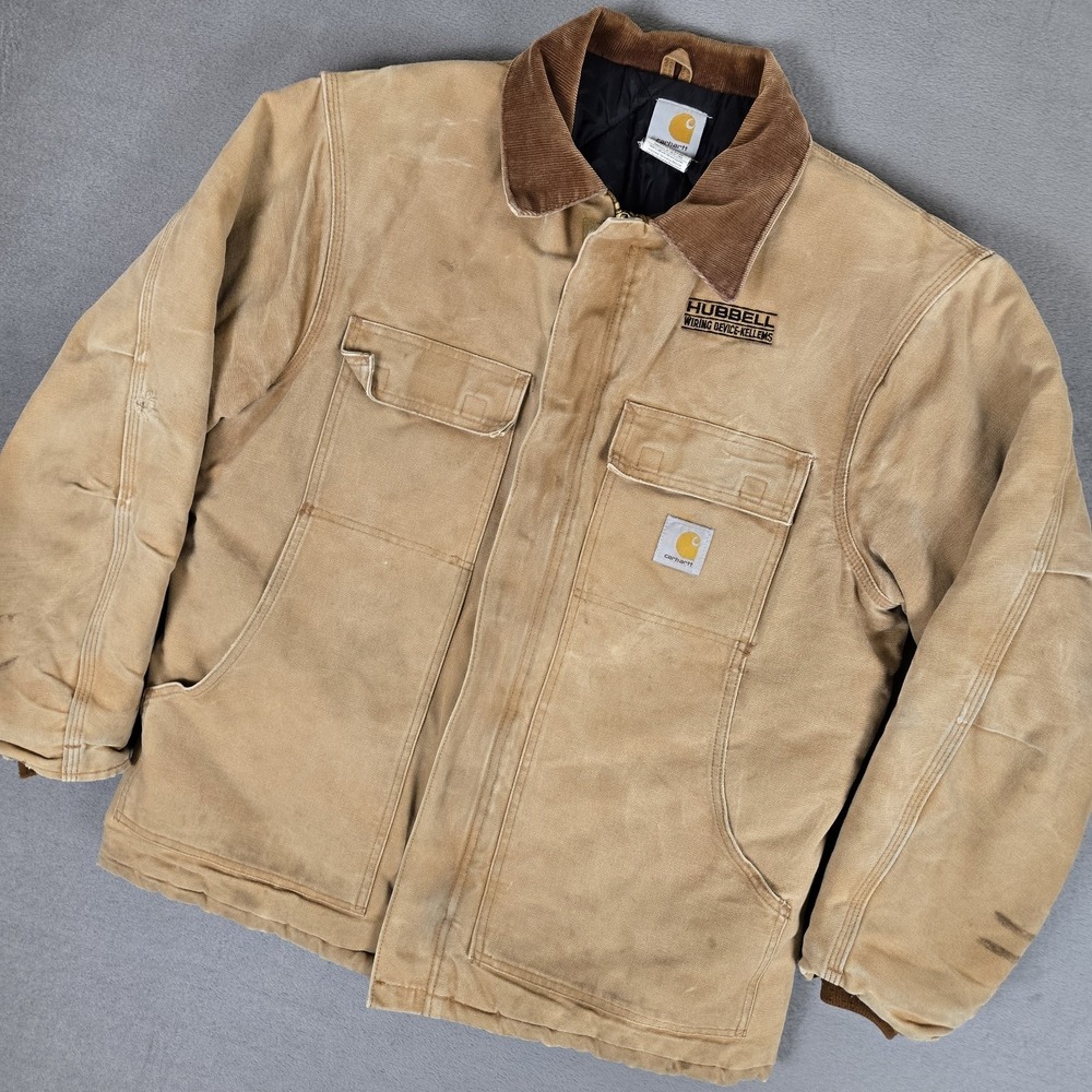 Carhartt Duck Arctic Jacket Mems 42 Large‎ Brown Work Coat USA Made Hubble BRN